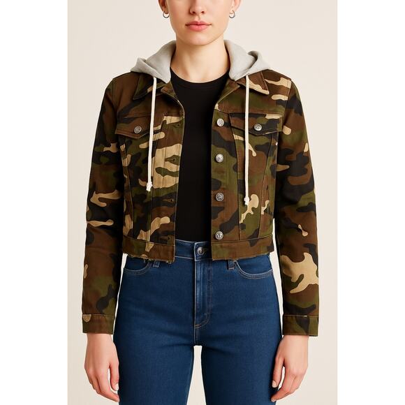 Veronica Beard Cara Camo Terry Hooded Dickey Jacket Cropped size Large - Picture 1 of 7